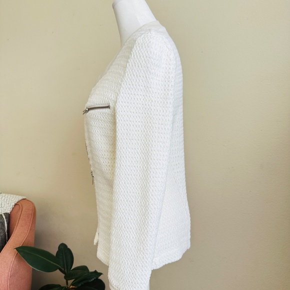 😍 Gorgeous + Unique 🤩 |  AMS Pure Cream White Leather Cotton Knit Jacket 8 - Picture 6 of 15